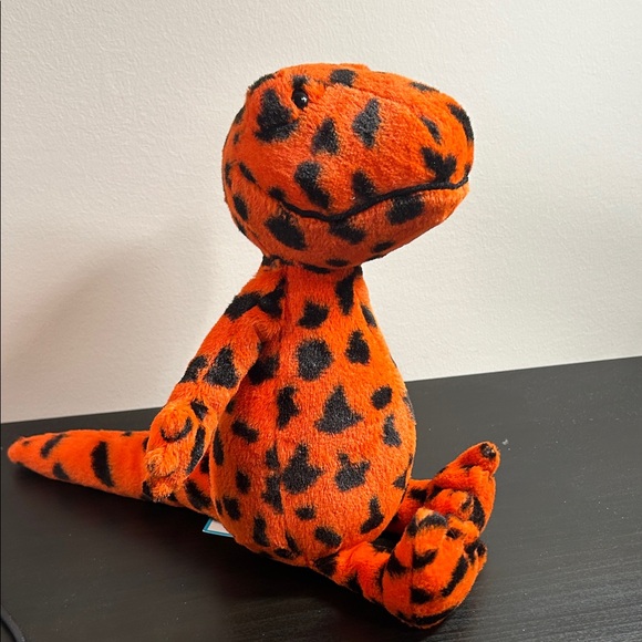 rare/retired jellycat Orange and Black Plush Dinosaur Toy - Picture 2 of 6